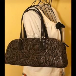 VALERIE STEVENS Embossed brown baguette bag